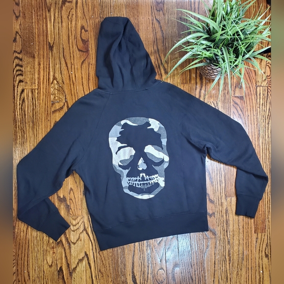 Zadig & Voltaire Women's Camo Skull Dark Hoodie With Metallic Skull Black Size S - Picture 4 of 12